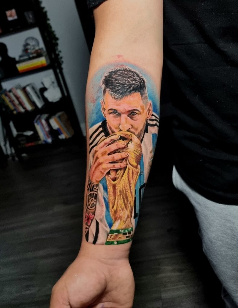 Lionel Messi tattooed on the arm